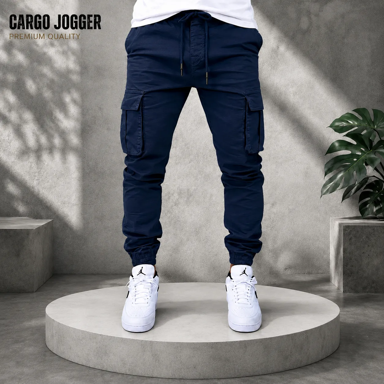 ৬ পকেট কার্গো জগার্স প্যান্ট - Navy Blue